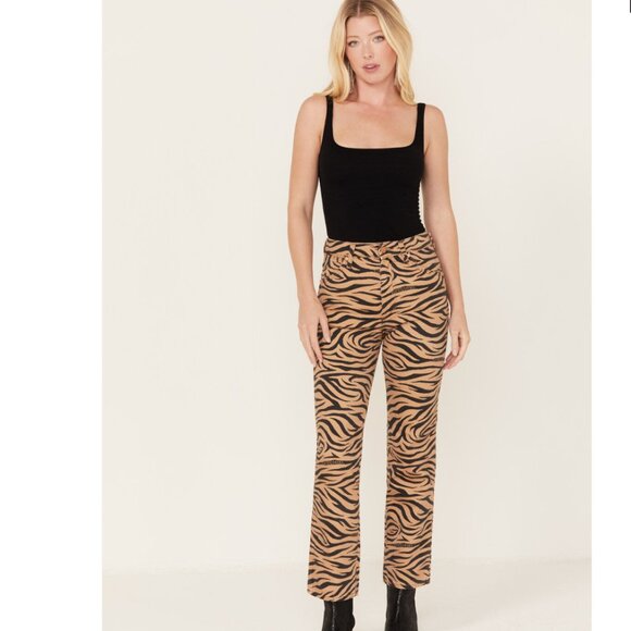 NWT Wrangler X Free People  High Rise Wild West Tiger Purr Print Straight Jeans - Picture 1 of 12